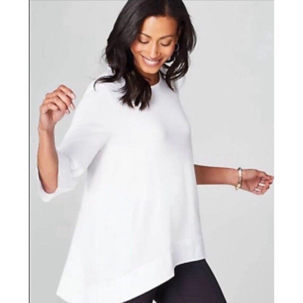 J Jill x Christian Siriano Mixed Media Top White Curved Hi Low Hem Petite Medium